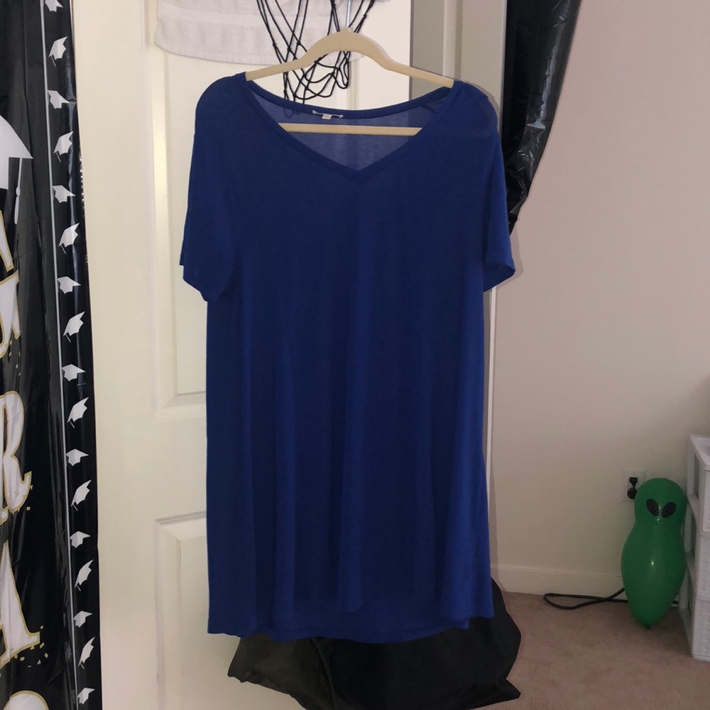 Blue t shirt dress. See through.